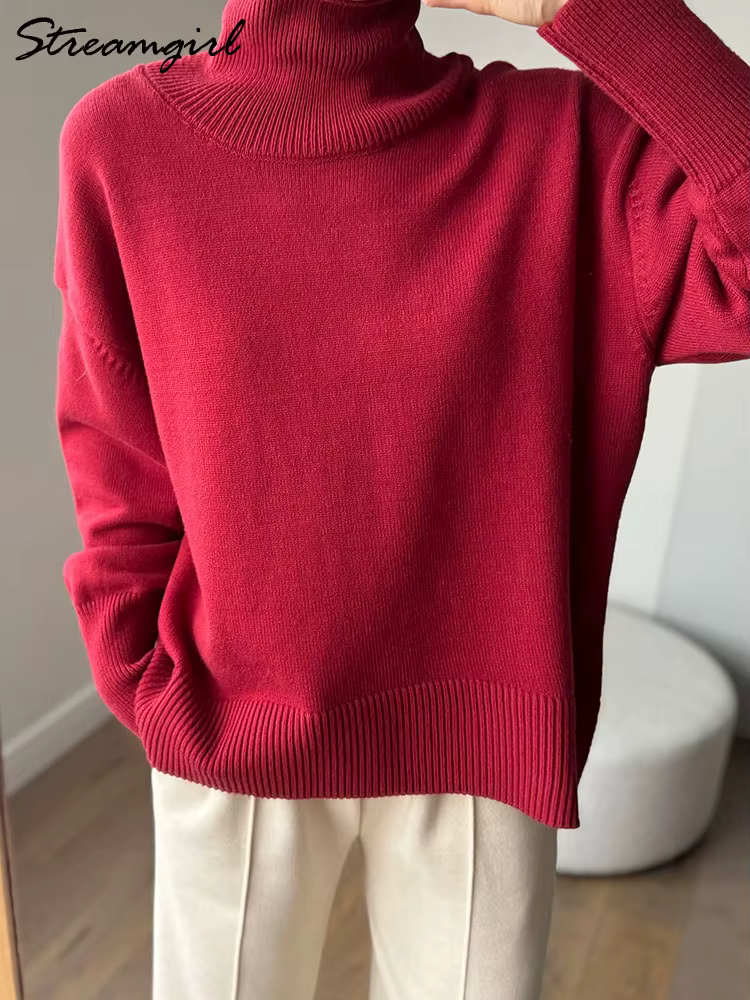 Pull à col roulé en tricot pour femme, haut chaud pour femme, pulls blancs, décontracté, automne, hi