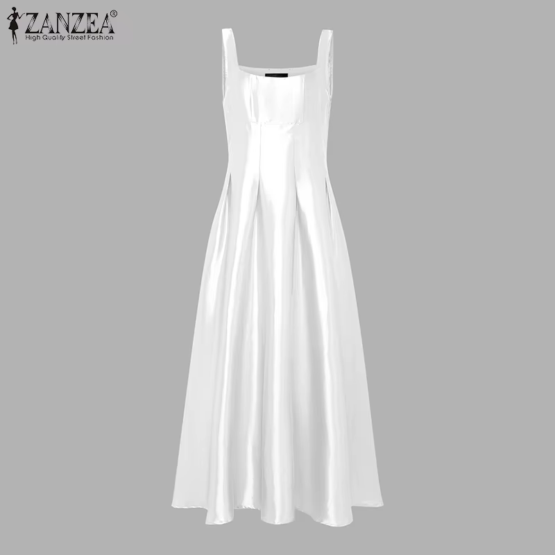 ZANZEA – robe longue élégante en Satin blanc pour femmes, robe de soirée Cocktail pour invitées de m