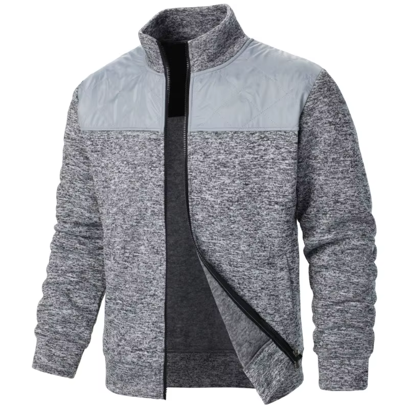 Sweat-shirt Patchwork pour hommes, veste à col montant, Cardigan ajusté, Streetwear, vêtements de sp