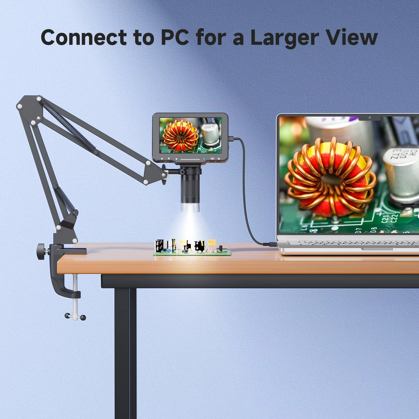 Microscope numérique flexible avec écran IPS de 5 pouces, Microscope à souder avec bras flexible, Mi