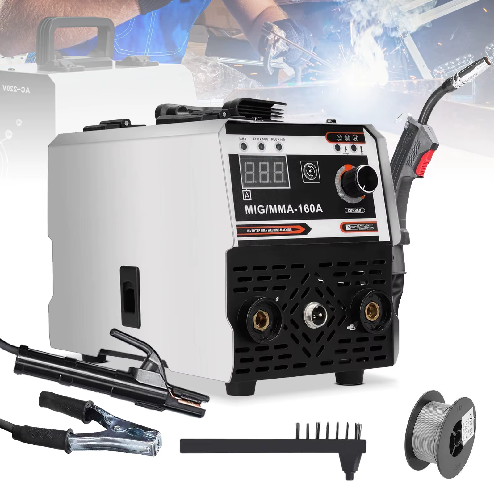 Machine à souder MIG MMA 2 en 1, soudeuse à inverseur IGBT DC, alimentation automatique du fil, soud