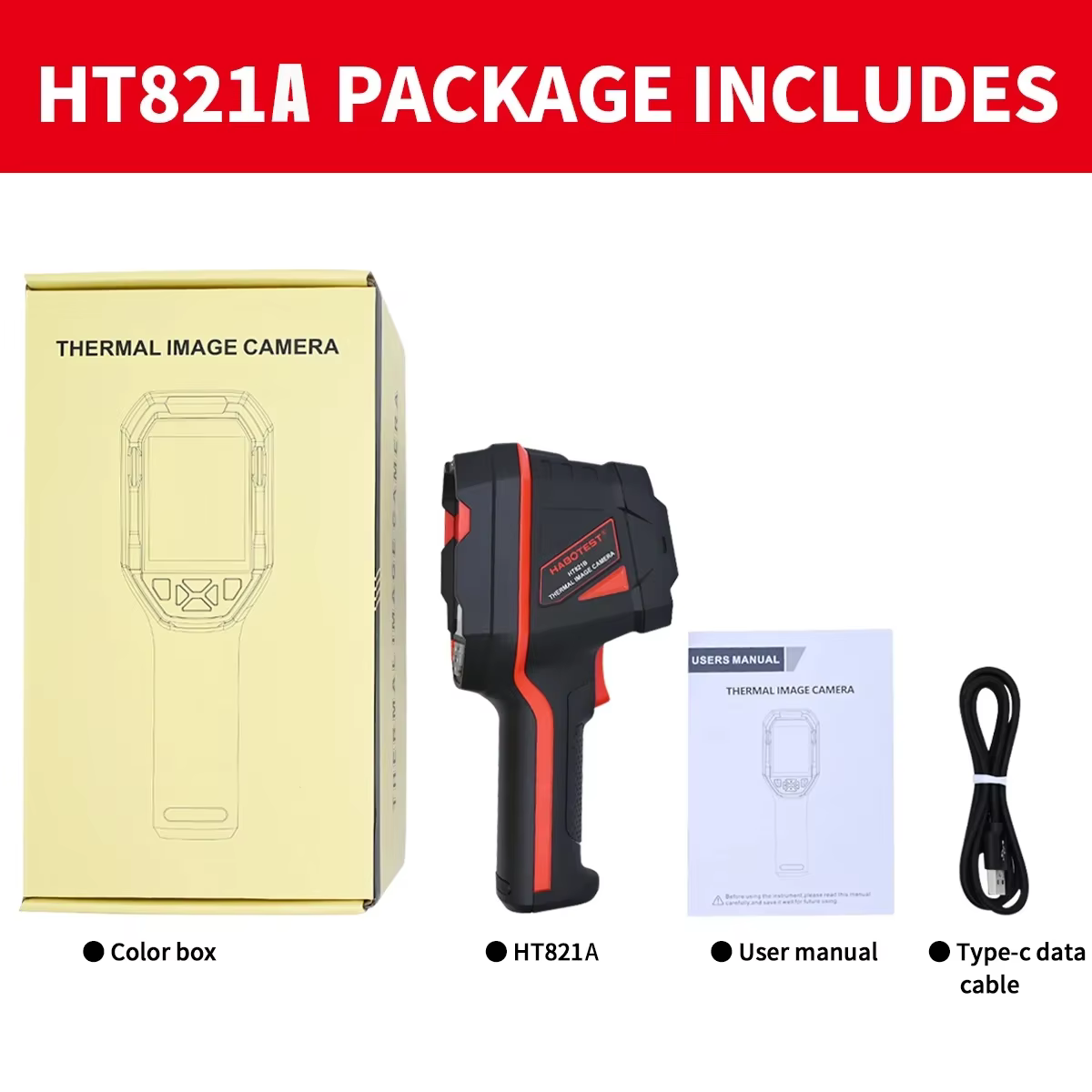 Caméra thermique rechargeable HABOTEST HT821A -20 ℃ ~550 ℃ Imagerie thermique portative étanche, a