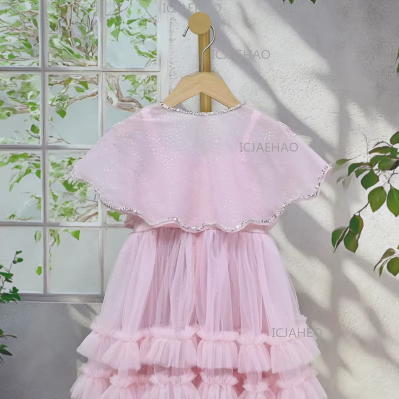 Robes d'été pour filles, robe à bretelles spaghetti avec châle, ensemble de robes pour enfants, robe