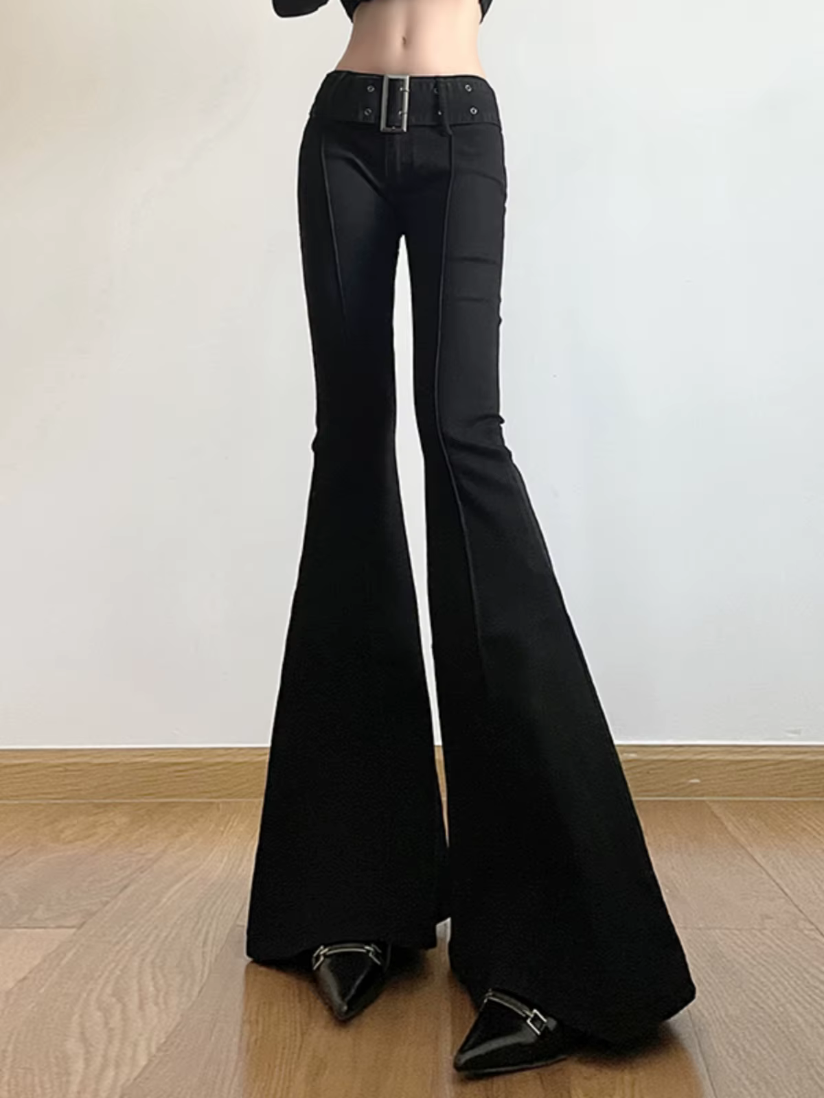 Jean noir évasé pour femmes, pantalon Y2k rétro Emo années 2000, Streetwear, pantalon de mode Haraju