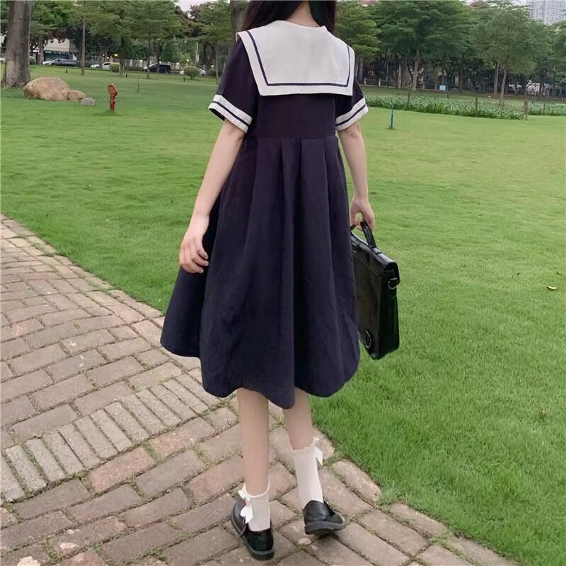 Robe d'été Style Preppy Jk, col marin, Boudoir, avec nœud, manches courtes, pour étudiante, jolie ro