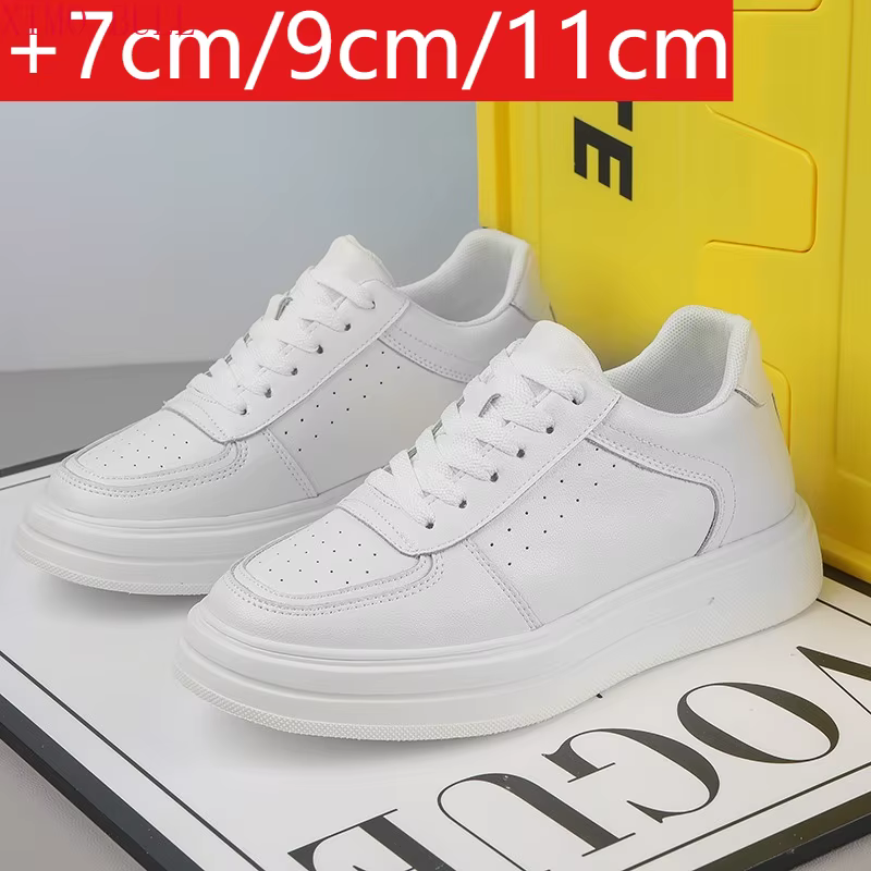 Chaussures De Sport en cuir blanc pour hommes, baskets rehaussantes invisibles De 10cm, grande taill