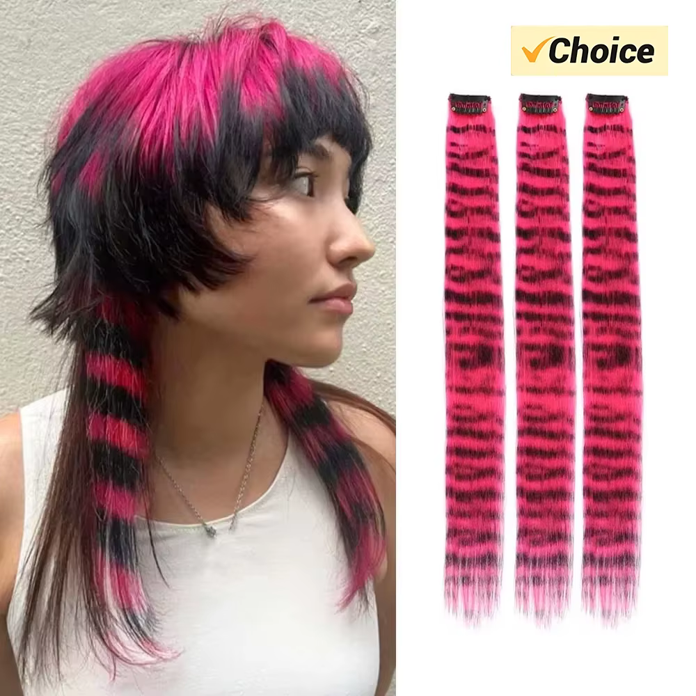 Extensions capillaires synthétiques longues et lisses à rayures imprimées, Extensions capillaires co