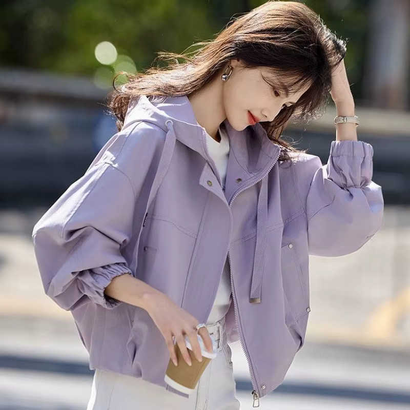 Nouvelle Veste Courte à Capuche Ample pour Femme, Style Rétro, Couleur Unie, Manches Longues, Idéale