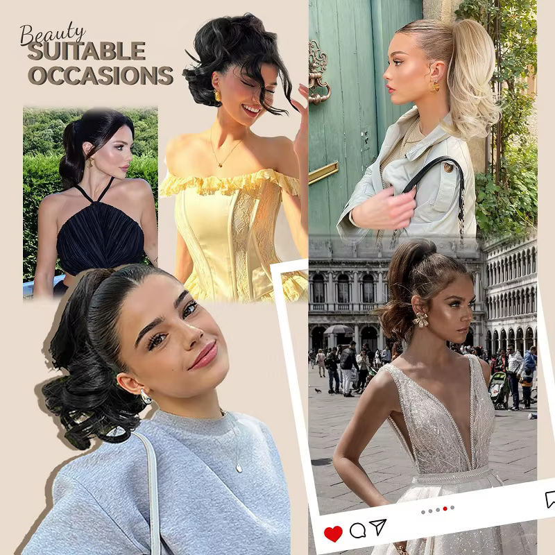 Extension de cheveux synthétique courte ondulée bouclée à clip, queue de cheval résistante à la chal