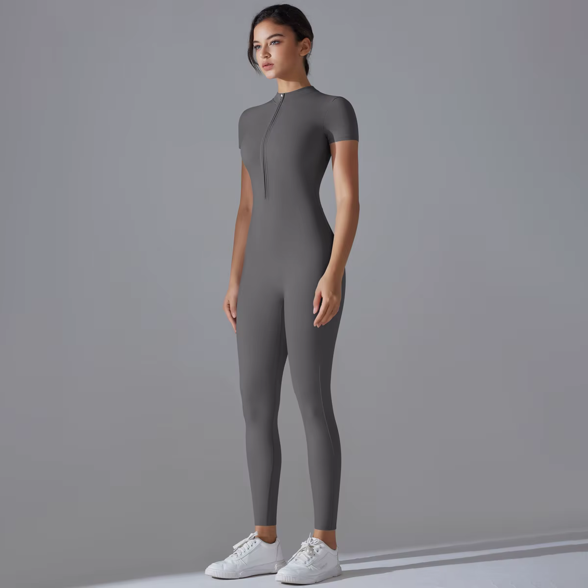 Ensemble de Yoga, combinaisons une pièce pour femmes, fermeture éclair, manches courtes, vêtements d