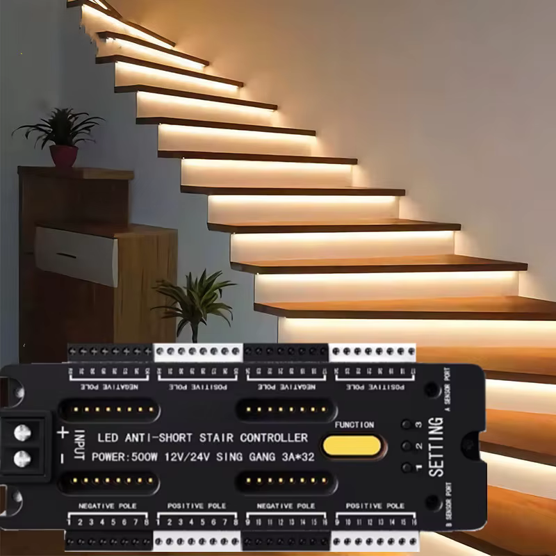 Bande lumineuse LED avec capteur de mouvement pour escaliers, 32 canaux, gradation, éclairage noctur