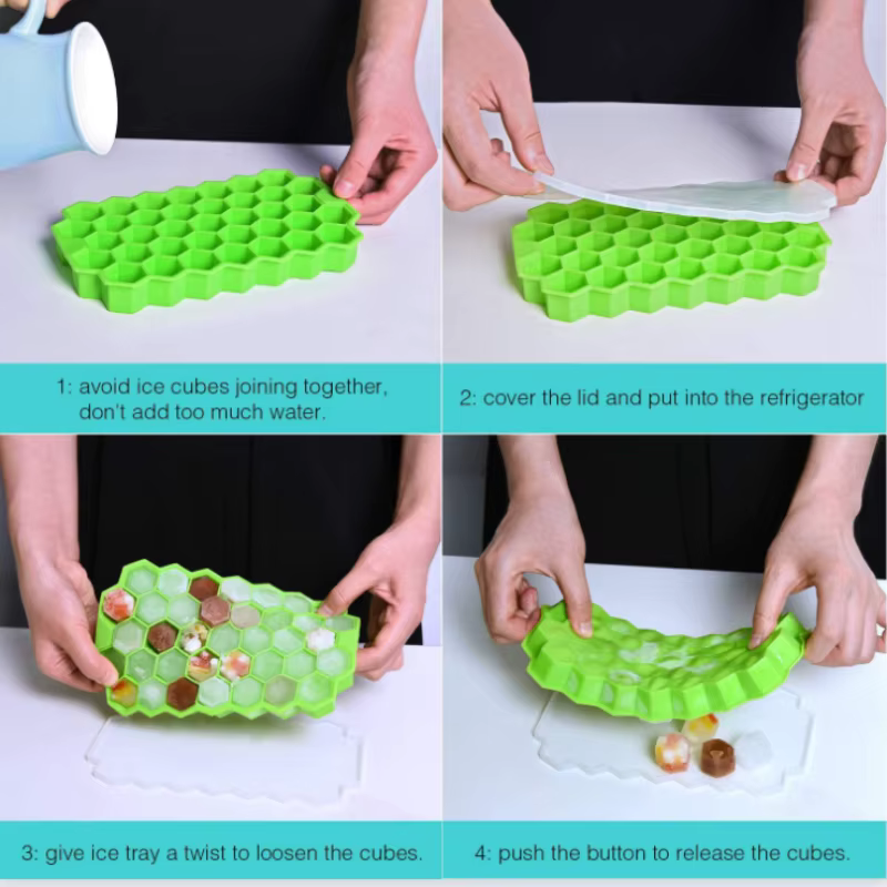 Bac à glace mobile 37 en nid d'abeille en silicone, avec couvercle amovible, moule à glaçons en sili
