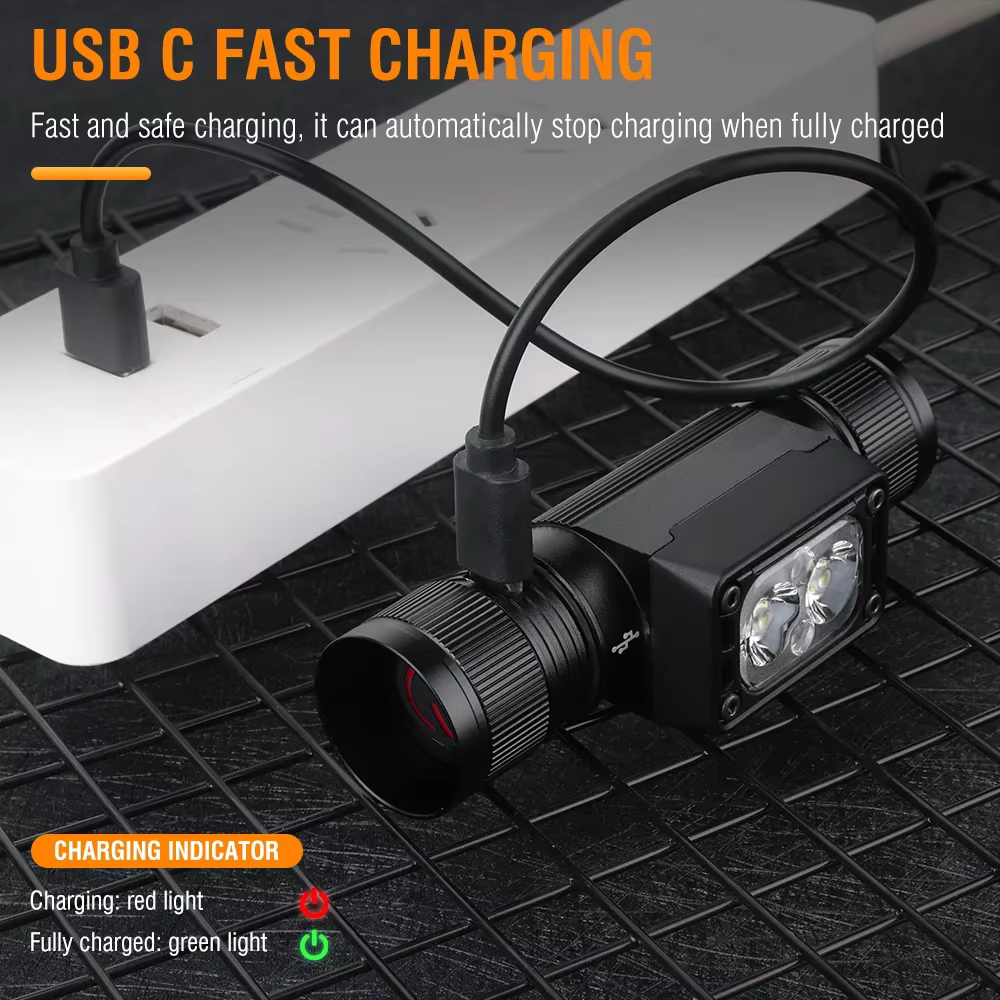 BORUiT HP340 800LM LED lampe frontale puissante type-c rechargeable phare étanche Camping pêche tête
