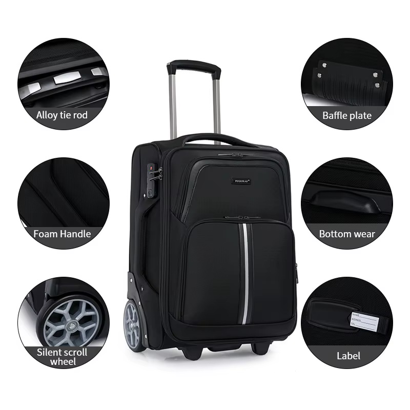 Valise de voyage de 20 pouces en tissu Oxford, bagage à main avec grandes roues, boîtier de chariot,