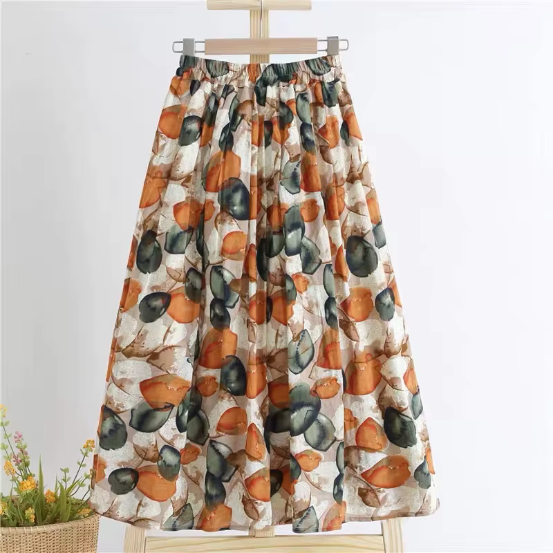 Nouvelle jupe trapèze pour femme, élégante et polyvalente, style campagnard frais, imprimé floral co