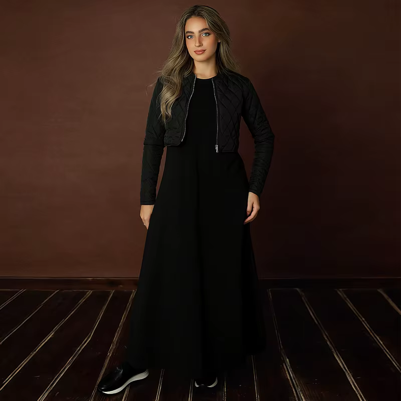 Femme cardigan et sans manches maxi robe tenue décontractée 50-éponge robe col rond manches longues 