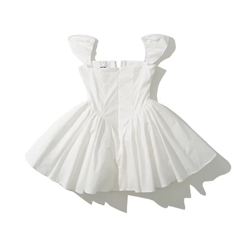 YENKYE été femmes Sexy coupe et évasée blanc Mini robes à manches courtes taille basse élégante Robe