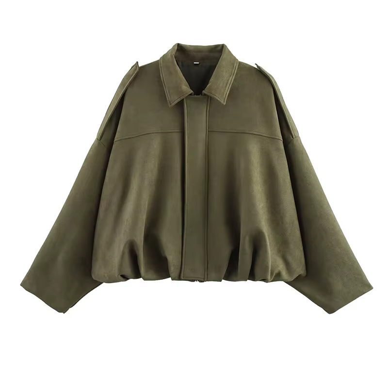 YENKYE nouveau 2025 femmes daim texturé Bomber veste à manches longues revers col manteaux amples dé