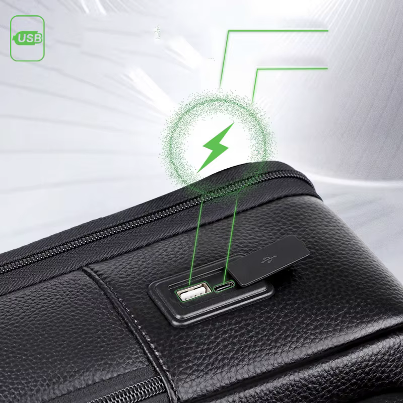 100% sac à dos en cuir véritable hommes 15.6 pouces sac à dos pour ordinateur portable USB Charge an