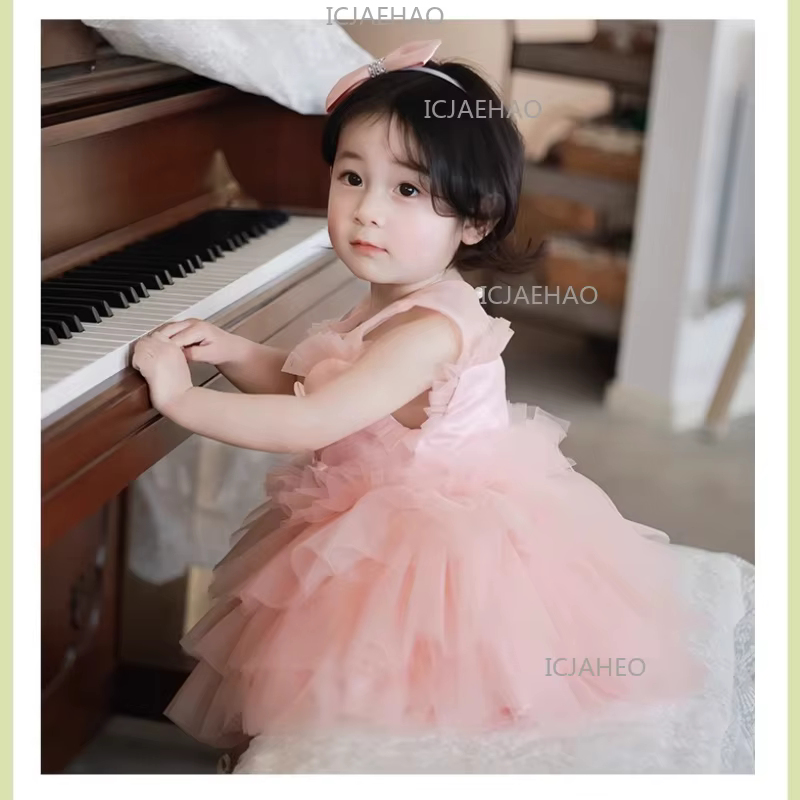 Robe de Premier Anniversaire pour Filles, Robe de Princesse Rose Pâle Premium, Robe de Demoiselle d'