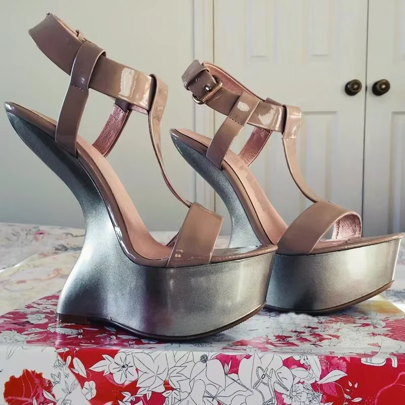 Sandales à plateforme style patchwork, sexy, à bout pointu, acceptant les tailles personnalisées 35-