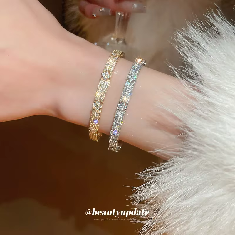 Bracelets de luxe en zircone cubique brillante pour femmes, plaqué or et argent, à la mode, pour fêt
