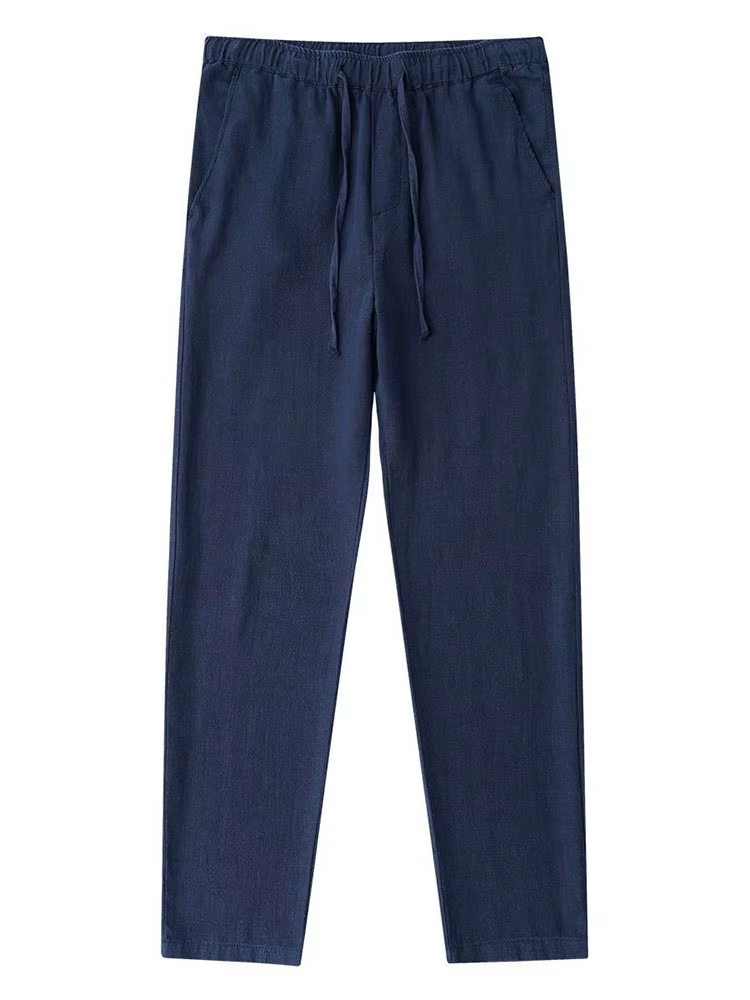 Pantalon Chino décontracté en coton et lin pour hommes, jambes larges, léger, Baggy, survêtement en 