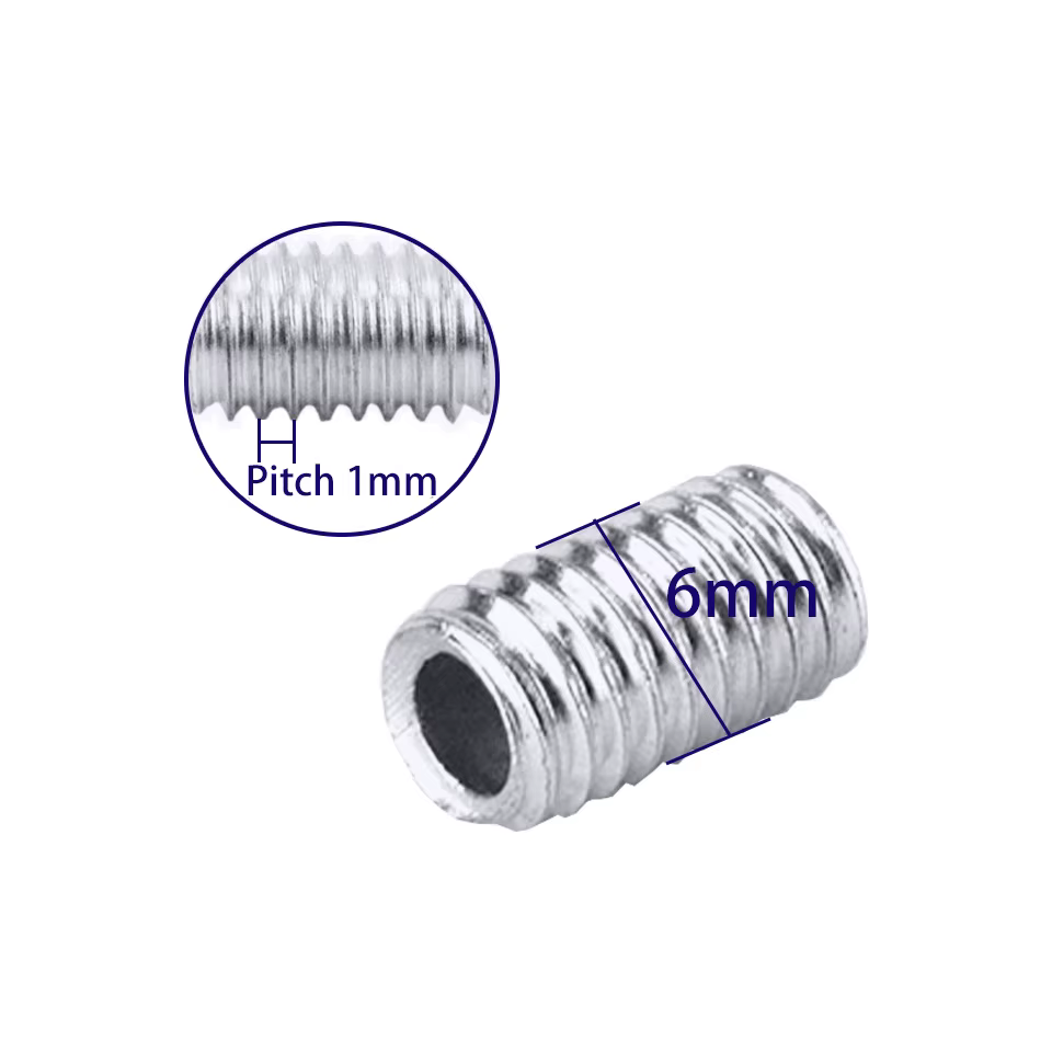 2 pièces M6 M8 M10 M12 M14 M6 dents complètes Tube creux 1.0mm dents fines tige connexion Tube lampe