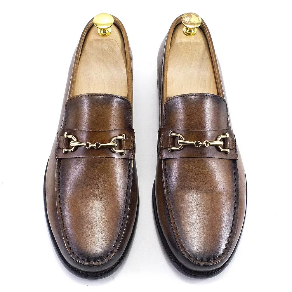 Mocassins en métal de style italien classique pour hommes, cuir véritable, chaussures provoqué à enf