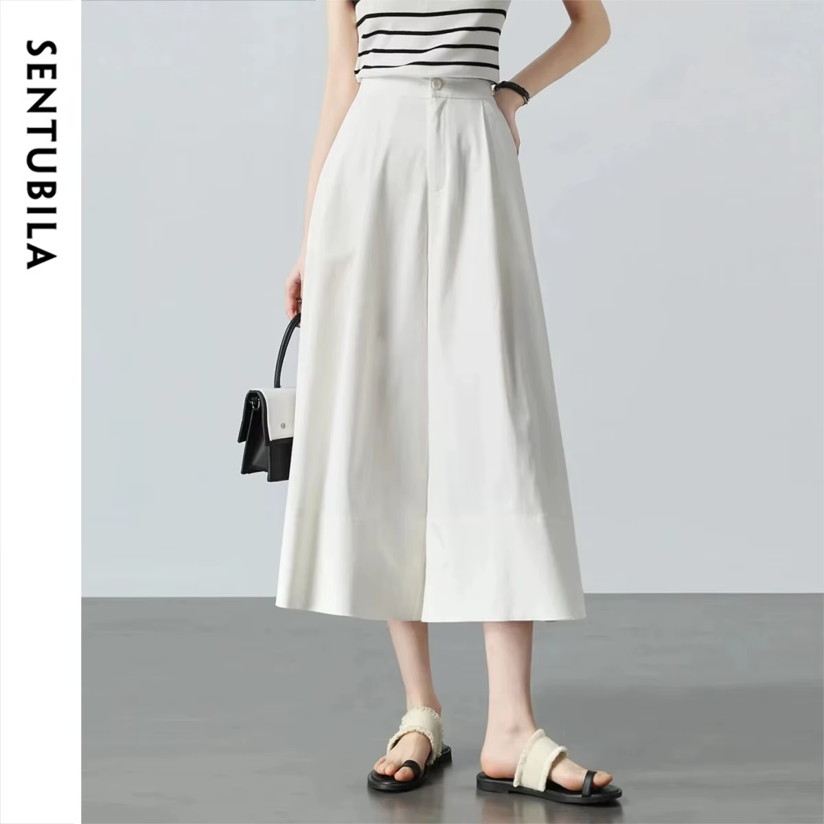 SENTUBILA Pantalon Culotte de Bureau Tendance Été 2026 Taille Élastique Jambe Large Sept-Quarts Coto