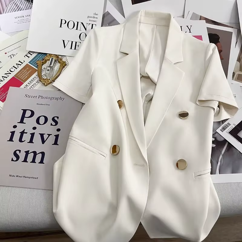 Veste d'été doublée dos nu pour femme, manteau blanc imbibé, manches courtes, mode coréenne, haute q