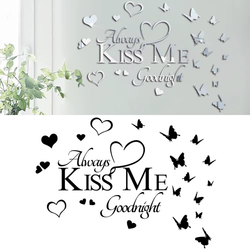 Autocollant mural miroir 3D étanche, Sticker mural amovible en forme de cœur et de papillon, "Always