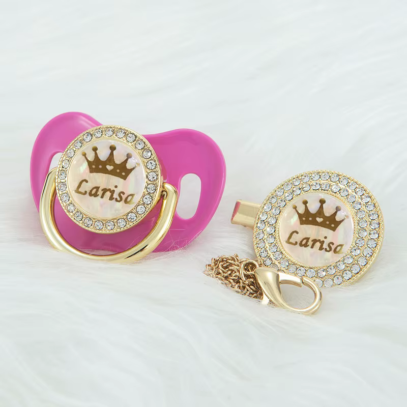 MIYOCAR personnalisé kaki bling couronne nom bling sucette et attache-sucette sans BPA factice bling