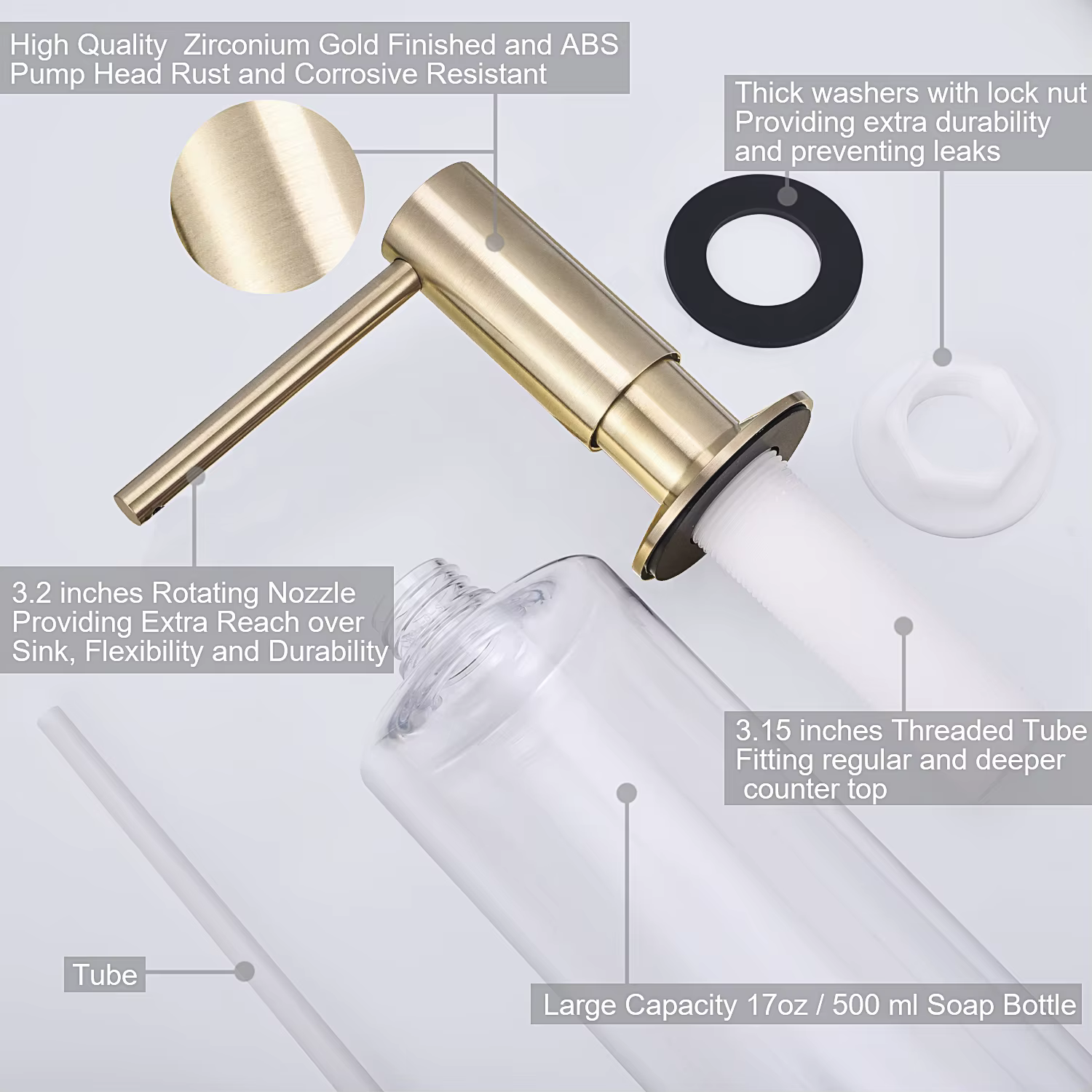 Samodra-Tête de Pompe en Laiton avec Distributeur de Savon Intégré, Bouteille PE de 500ml, Accessoir